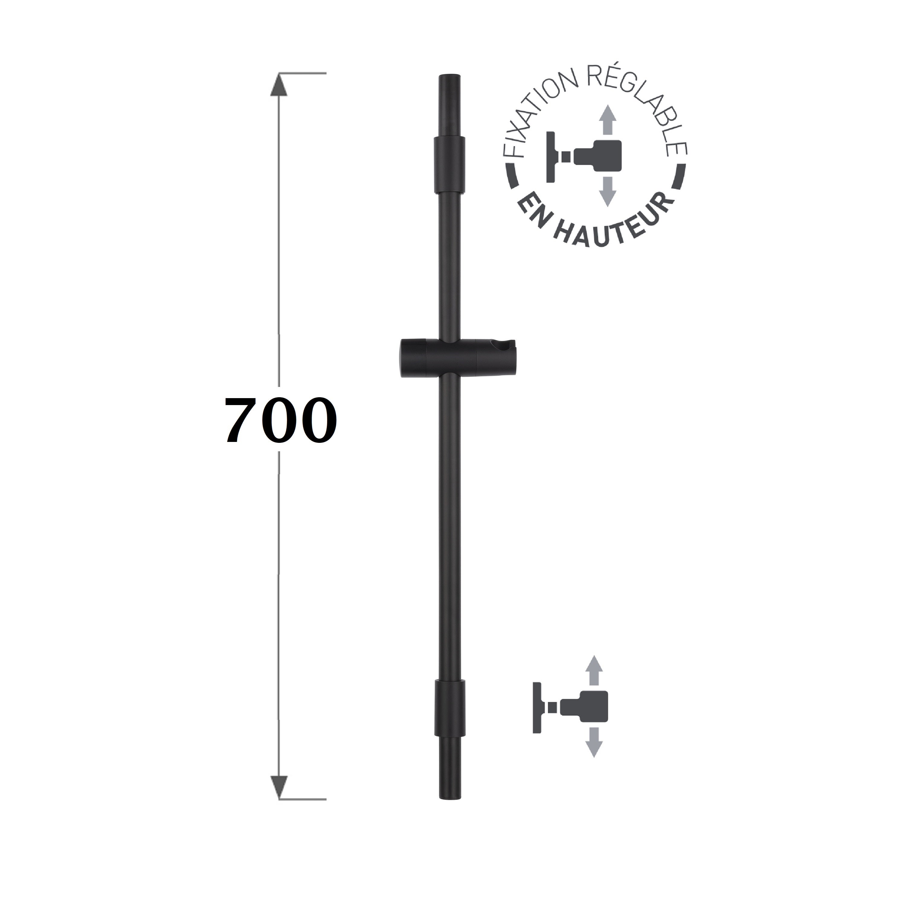 Barre de douche noire fixations ajustables hauteur 70 centimètres by Eurosanit - 5