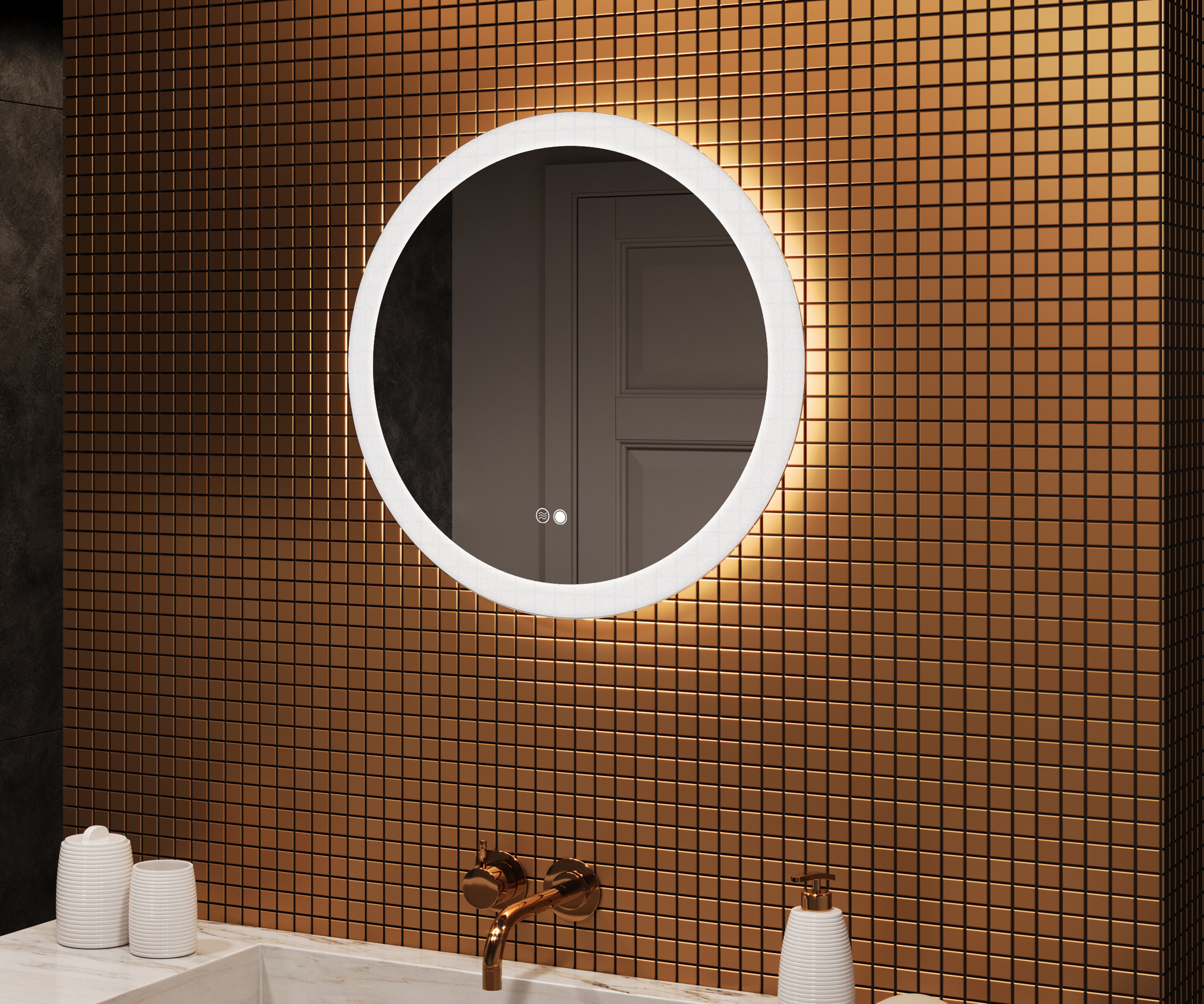 Lustro łazienkowe LED okrągłe 60 cm ARTFORMA – podświetlane, regulacja światła, dotykowe, antyzaparowe, z oświetleniem