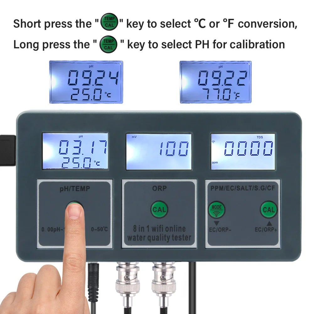 Testeur de qualité de l'eau WIFI 8 en 1 pour PH EC TDS ORP CF Température Salinité - 6