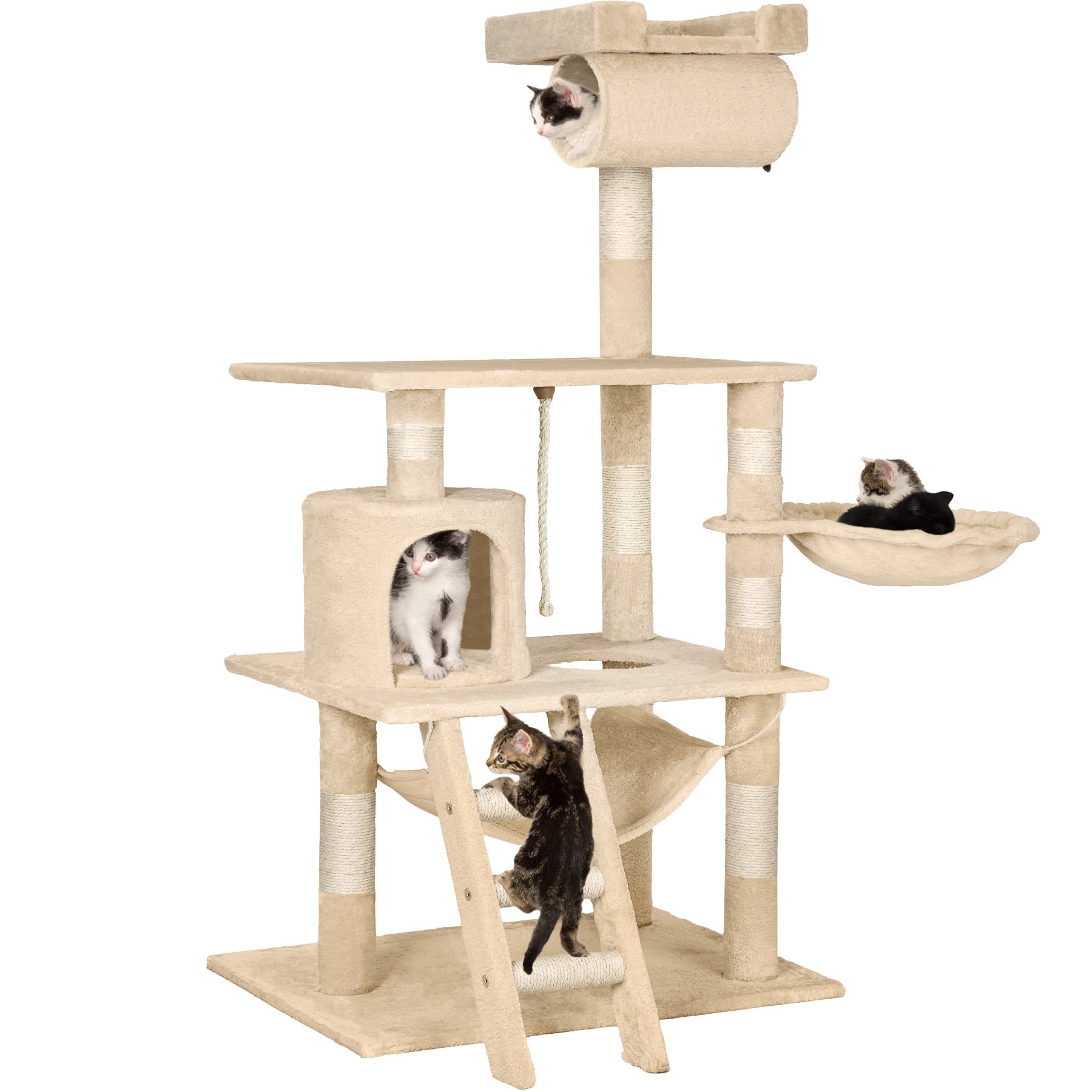 Arbre à chat en sisal avec griffoir, cordelette de jeu, hamac et système anti-basculement 86 x 49 x 141 cm TECTAKE - 3