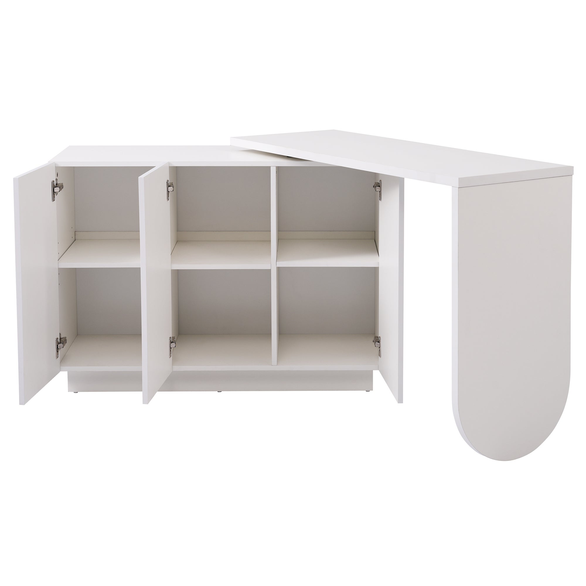 Bureau d'angle 110x40x75 cm, rotatif, pliable 360 degrés avec 3 portes, MDF blanc - 7