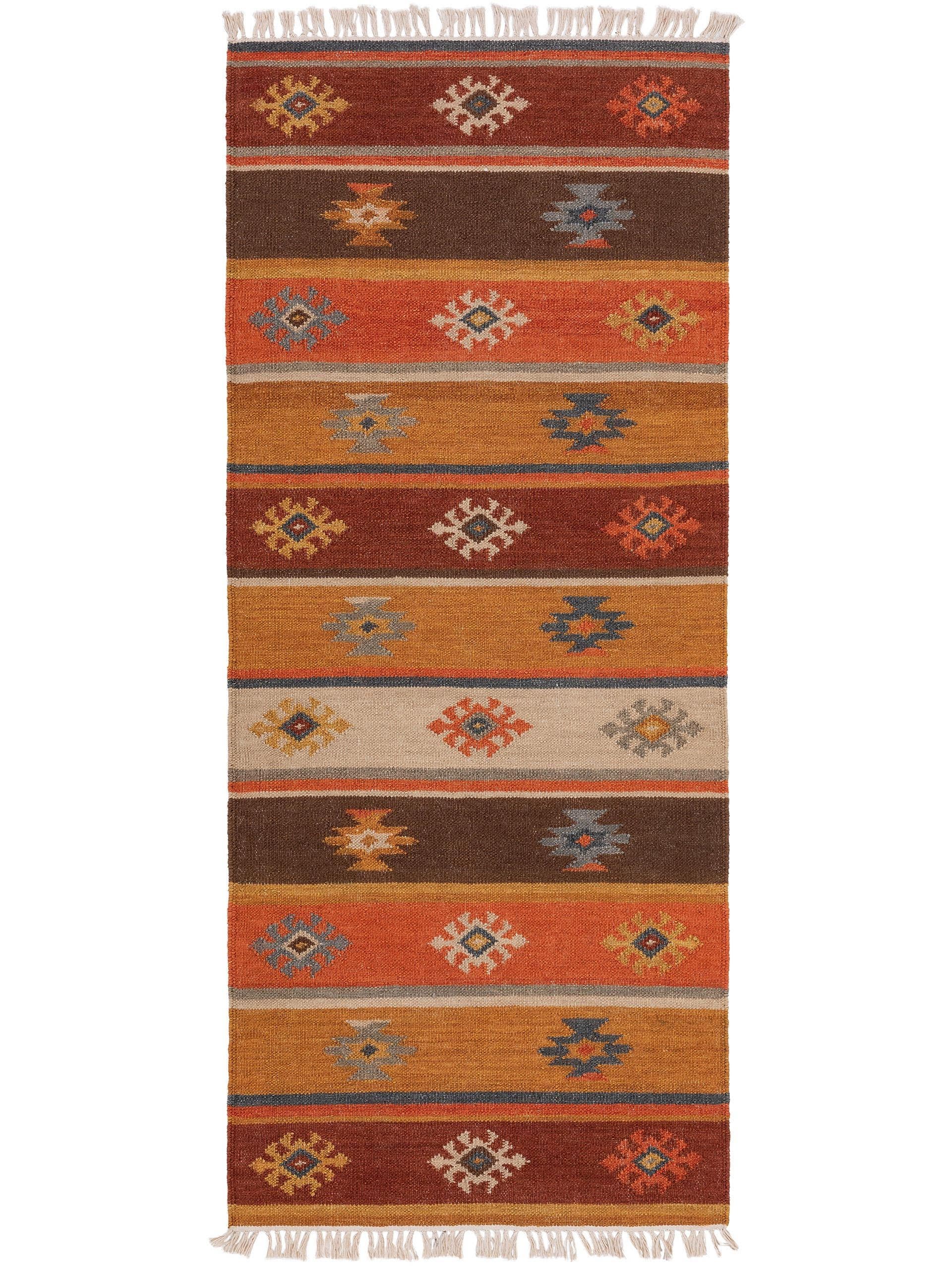 Kelim 150x99 Cm Tapis Persan Tissé À La Main En Laine Orient Brun