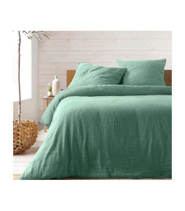 Housse de couette double gaze de coton sauge 220x240cm - 220x240cm - Sauge