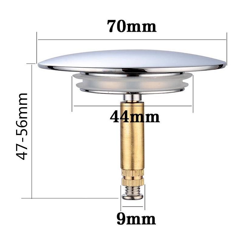 Bouchon de Baignoire, Ø 70 mm, avec Double Joint, Réglable en Hauteur, en Laiton Trempé avec Finition Chromée, Bonde de Baignoire Antirouille - 2