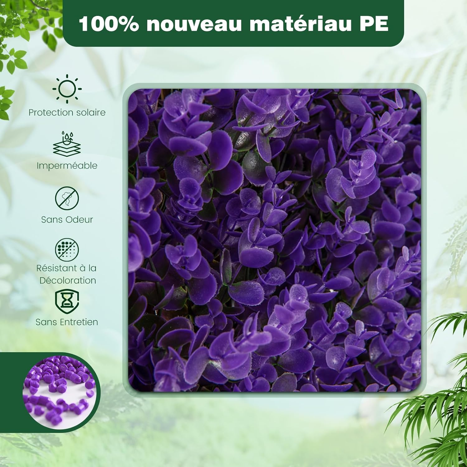 Haie Artificielle Brise-Vue Décoration Extensible, Panneau pour Clôture Décoratif Artificiel Protection Solaire Cadre(Eucalyptus Violet) - 4