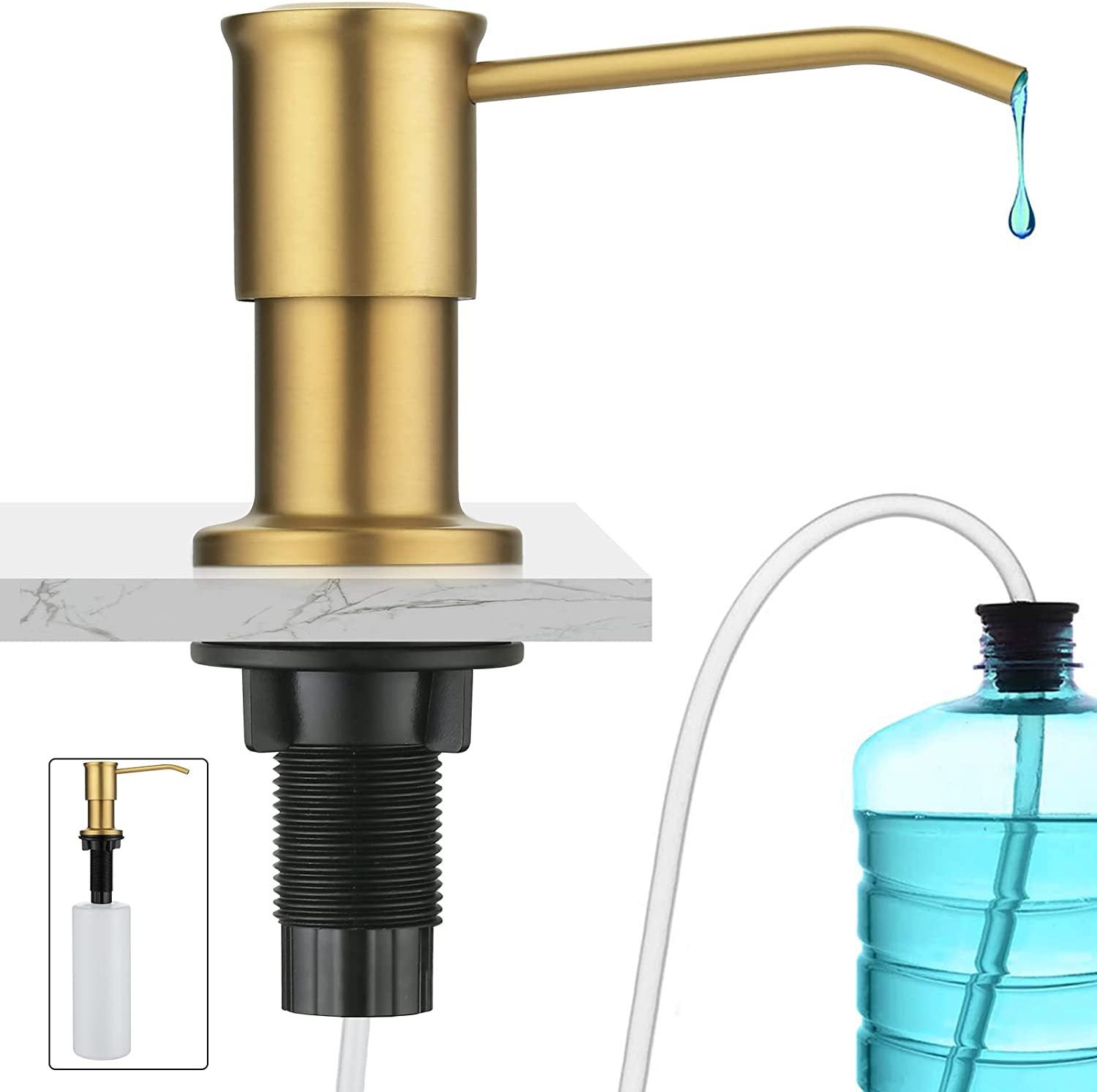 Dozownik mydła do zabudowy w kolorze szczotkowanego złota, dozownik mydła do zlewu kuchennego, dozownik mydła do zabudowy z butelką 500 ml i zestawem