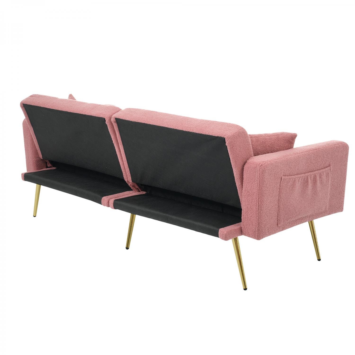 Canapé-lit avec fonction couchage, dossier réglable, pieds dorés et rangements latéraux - 8