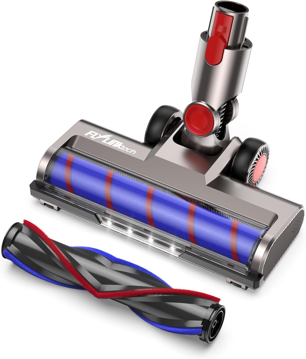 Perie compatibilă cu Dyson V7 V8 V10 V11 V15, cap de aspirare cu 2 role pentru podea/covor, LED, rotație la 180° (nu V6) 2buc