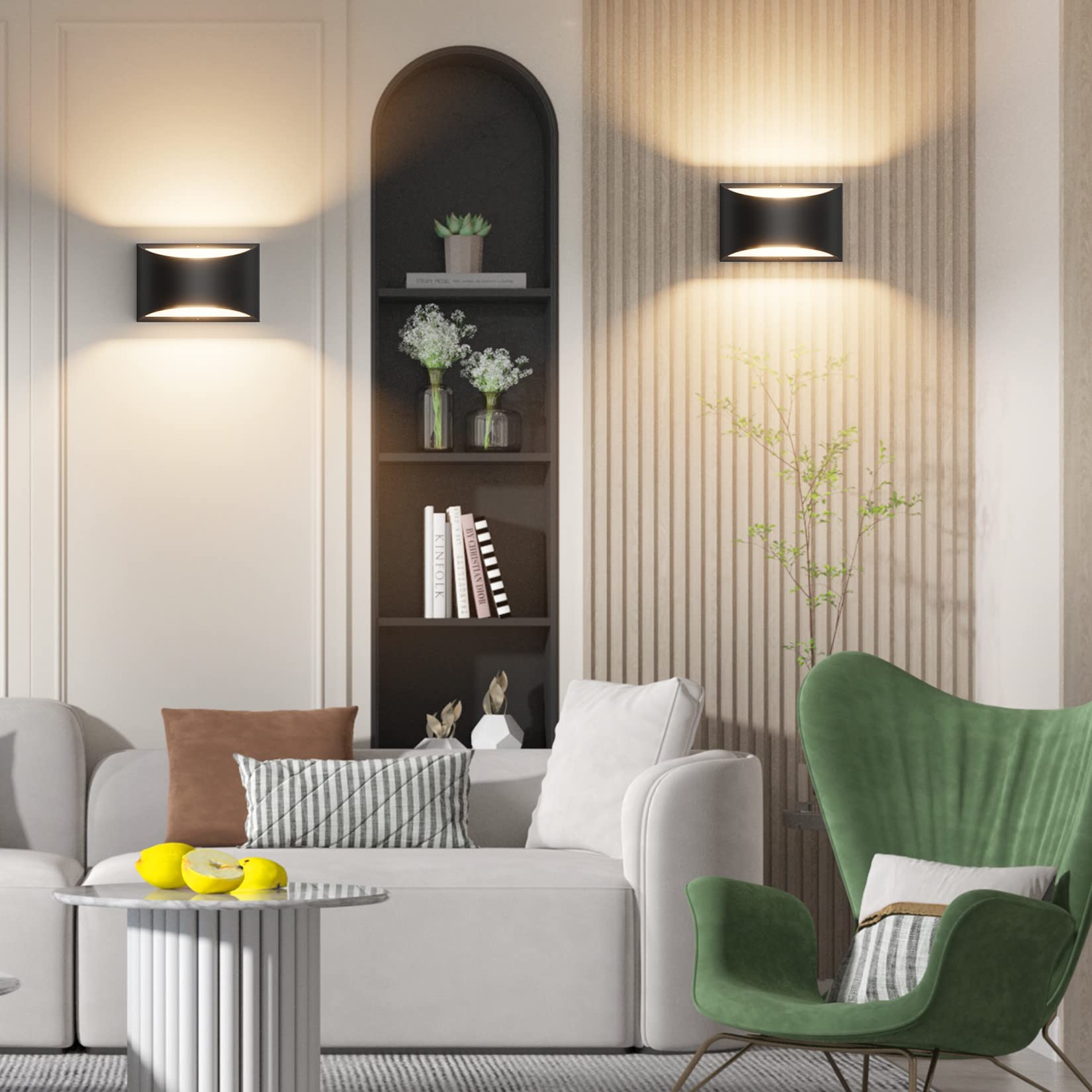 Lampada da parete moderna a LED, lampada da parete bianca calda 3000K, lampada da parete su e giù da 7 W, lampada da parete per interni, nera - 7