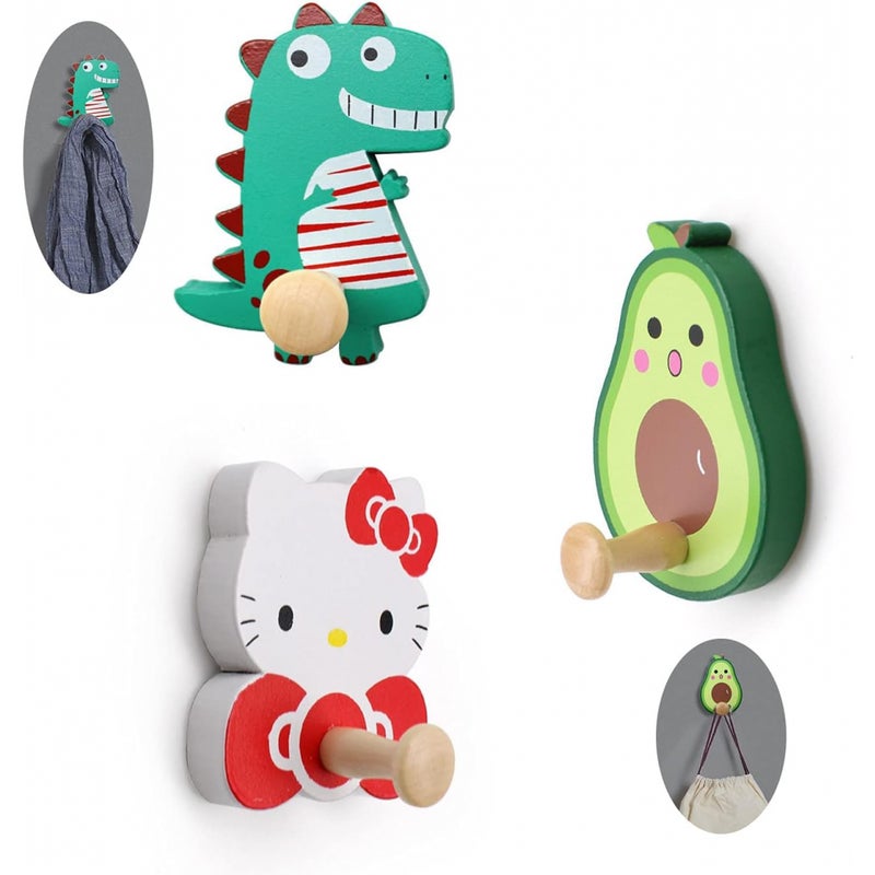 3 sztuki uroczych drewnianych haczyków samoprzylepnych z kreskówek Samoprzylepny, wodoodporny i olejoodporny wieszak na ręczniki