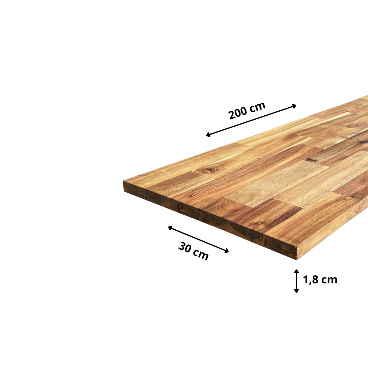 Lot de 3 Tablettes Acacia Massif Pré-Huilé Teck Abouté, L.200 cm x l.30 cm, Ep.18mm - 5