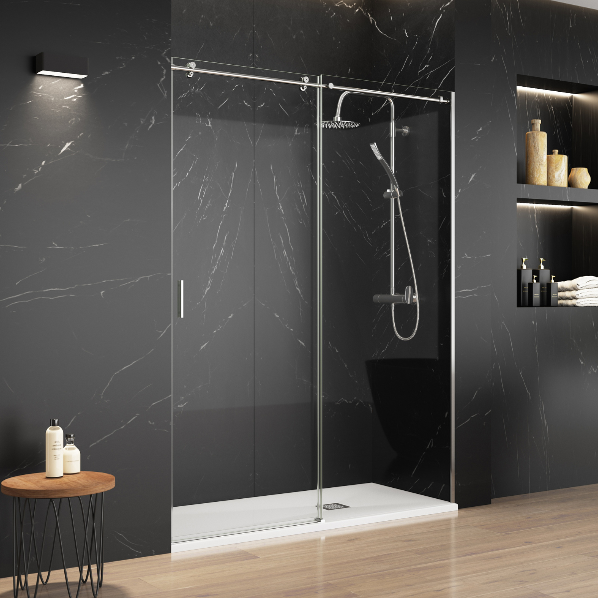 Parete doccia frontale 1 porta 1 scorrevole fissa | Altezza 195 cm Trasparente | Profilo cromato lucido 165 cm (adattabile 160.1-165) - 2