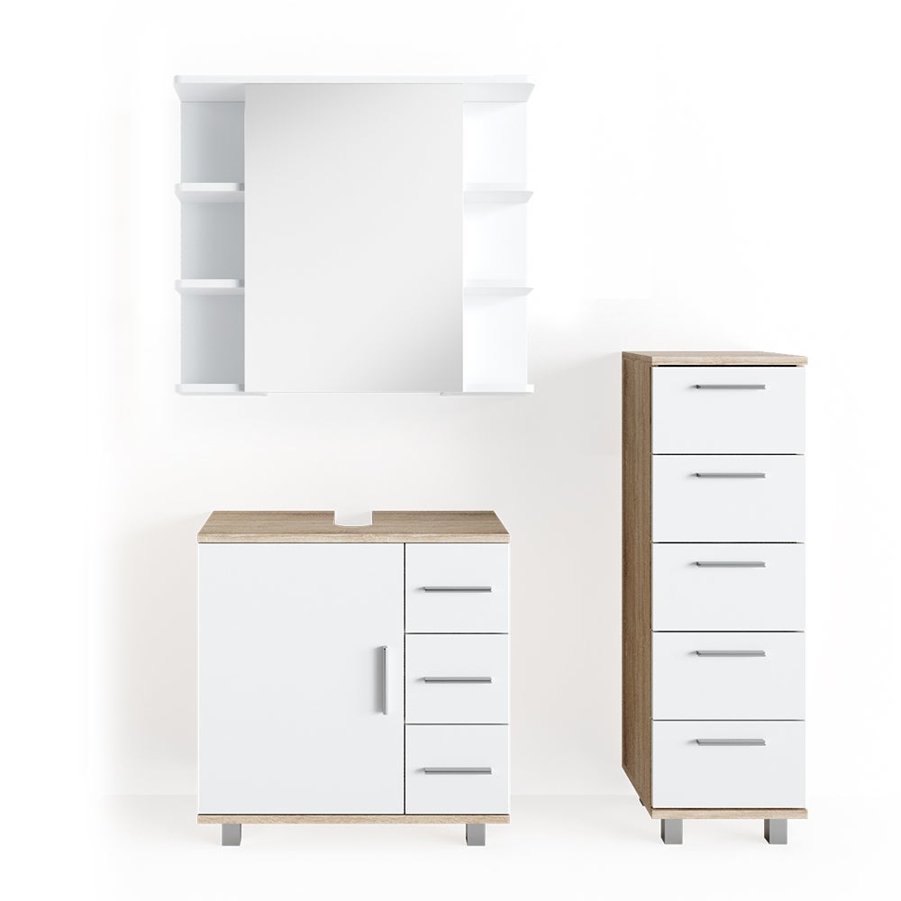 Vicco Zestaw mebli łazienkowych Ilias, Sonoma, 3 części, z szafką środkową