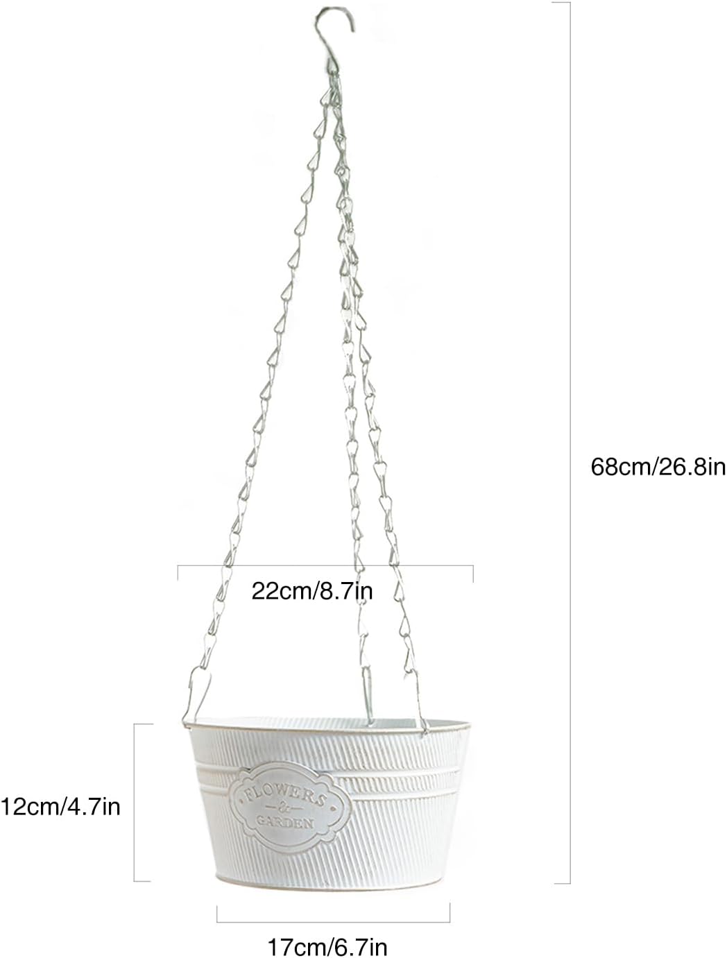 Pot de fleurs suspendu en fer forgé de 22 cm, pot de fleurs suspendu, adapté au jardin de balcon - Rétro Rustique Décoratif - 2