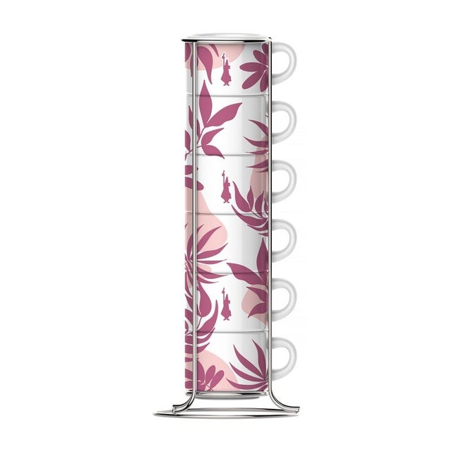 Bialetti Primavera Juego de 6 tazas de café expreso con soporte - Rosa