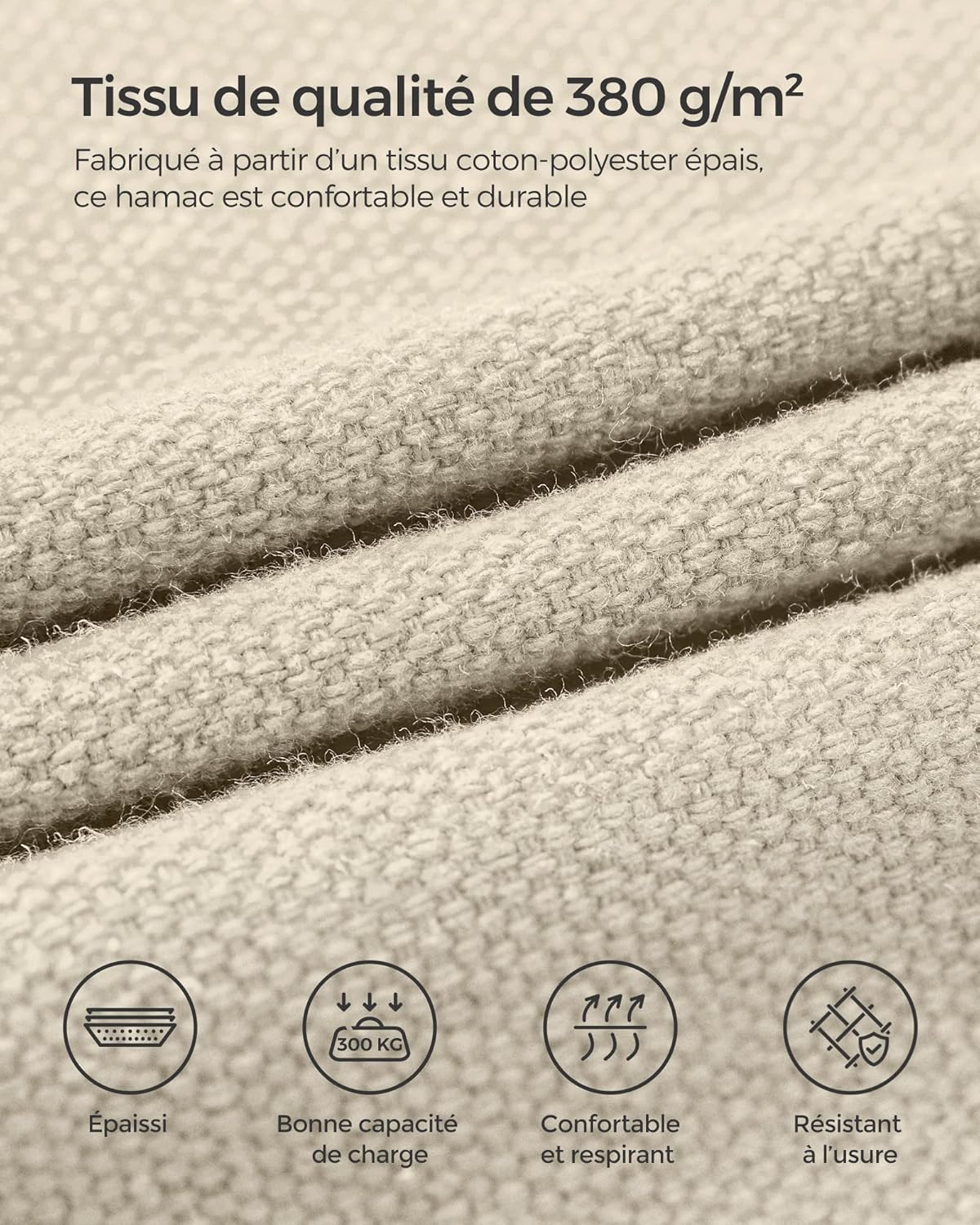 Rede de casal (260 x 150 cm, cordas incluídas), carga máxima de 300 kg, ideal para jardim, pátio, varanda, camping e atividades ao ar livre. - 5