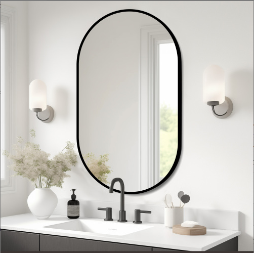 Espejo de baño moderno antiniebla 50x70cm mural decoración rectangular fácil de instalar diseño elipse pared - 2