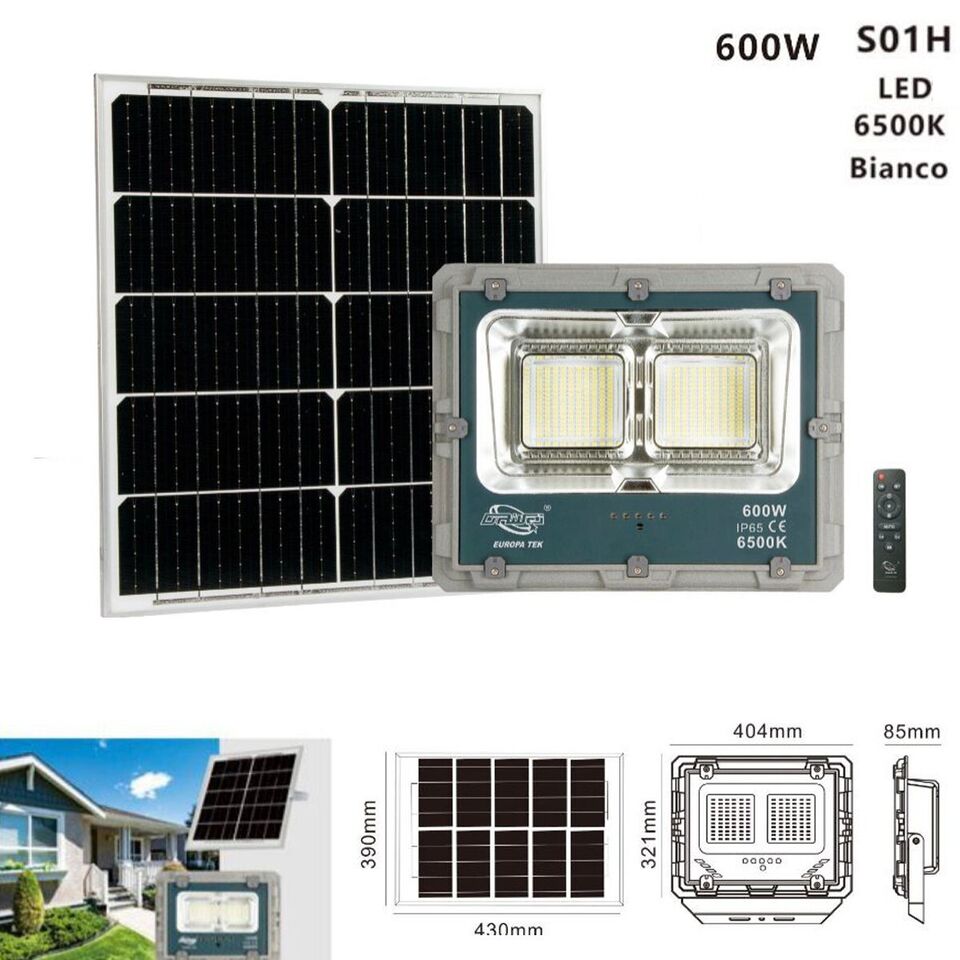 FARO FARETTO LED PANNELLO SOLARE FOTOVOLTAICO IP67 200W CON TELECOMAND
