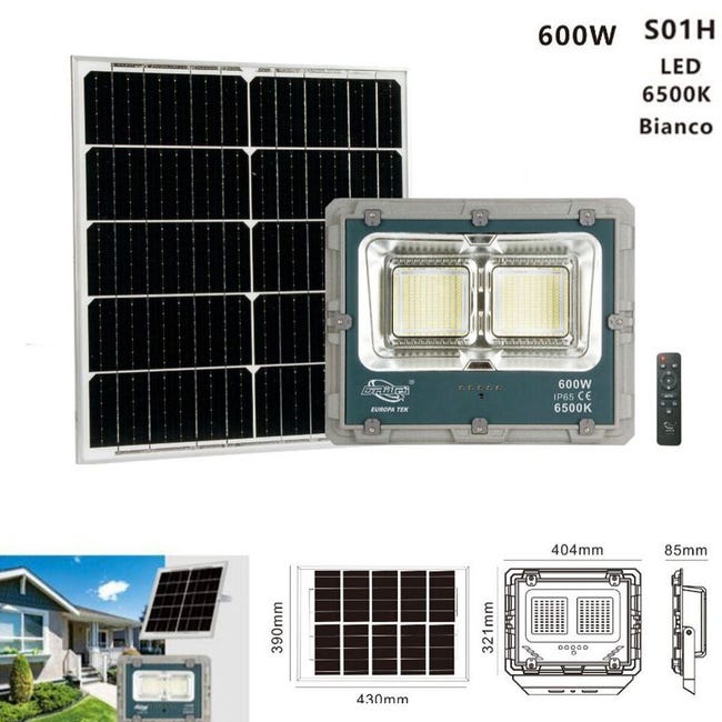 FARO FARETTO LED PANNELLO SOLARE FOTOVOLTAICO IP67 200W CON TELECOMAND