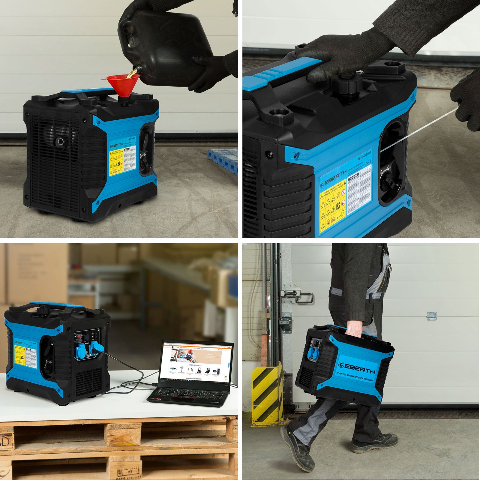 EBERTH Générateur d'Électricité Inverter Silencieux 2000 W, Moteur à Essence 3 CV, 4 temps, 2x 230V et 2x prise USB - 6