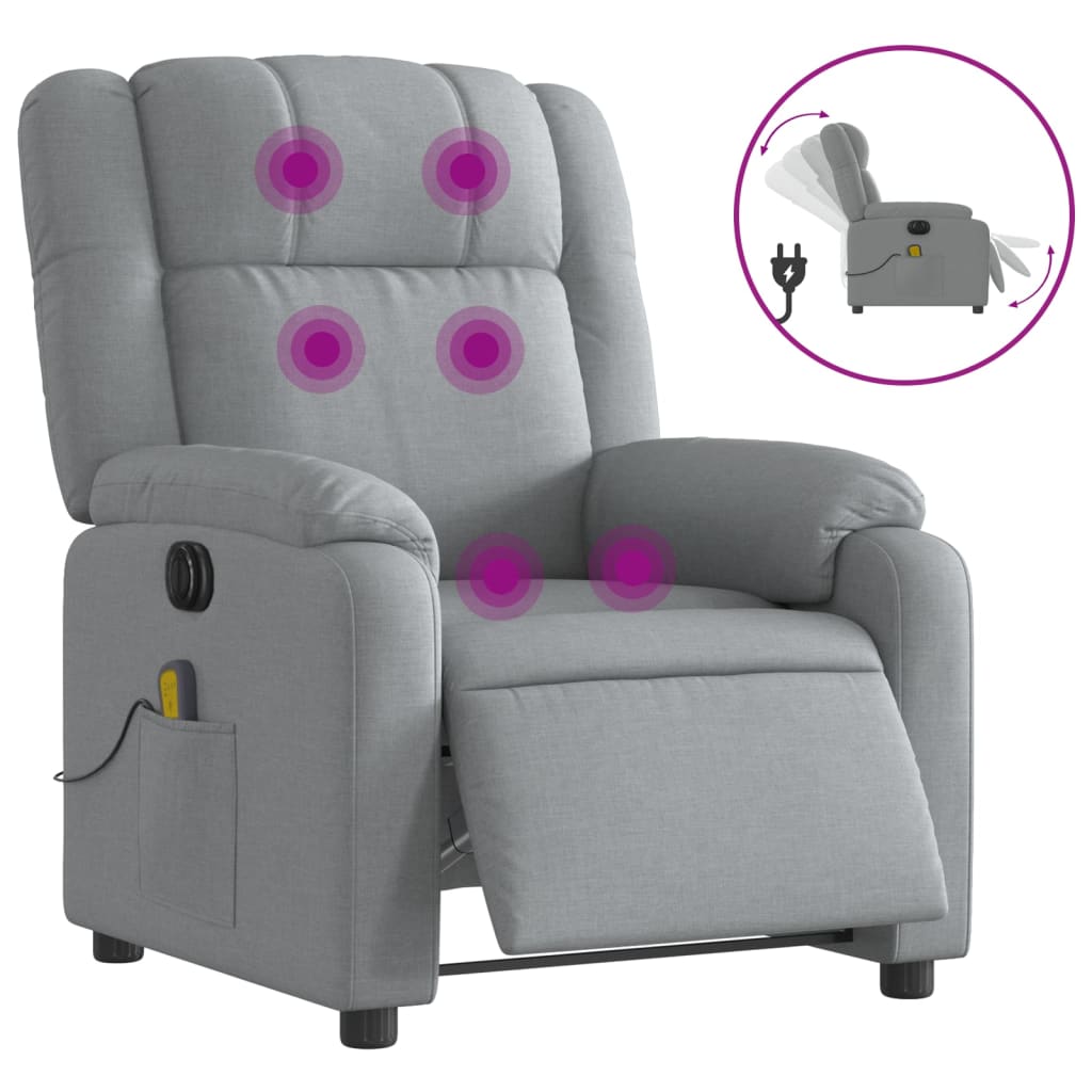 Sillón reclinable de masaje eléctrico | sillón de relax | silla de relax tela gris claro cfw427182