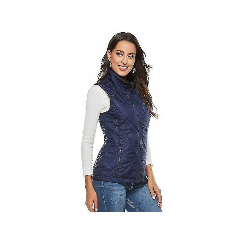 Gilet Chauffant Femme avec 4 Zones Chauffantes, Veste Chauffante Cou - Bleu M - 4