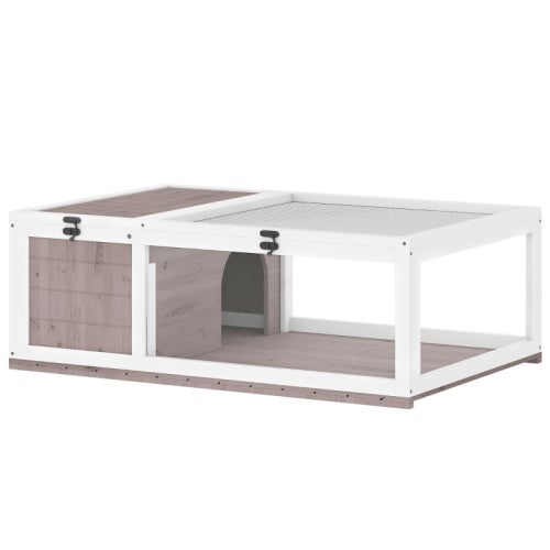 Casa para Tartarugas de Madeira com Tampa Abatível, Viveiro 91x60,5x32 cm, Marrom - 2