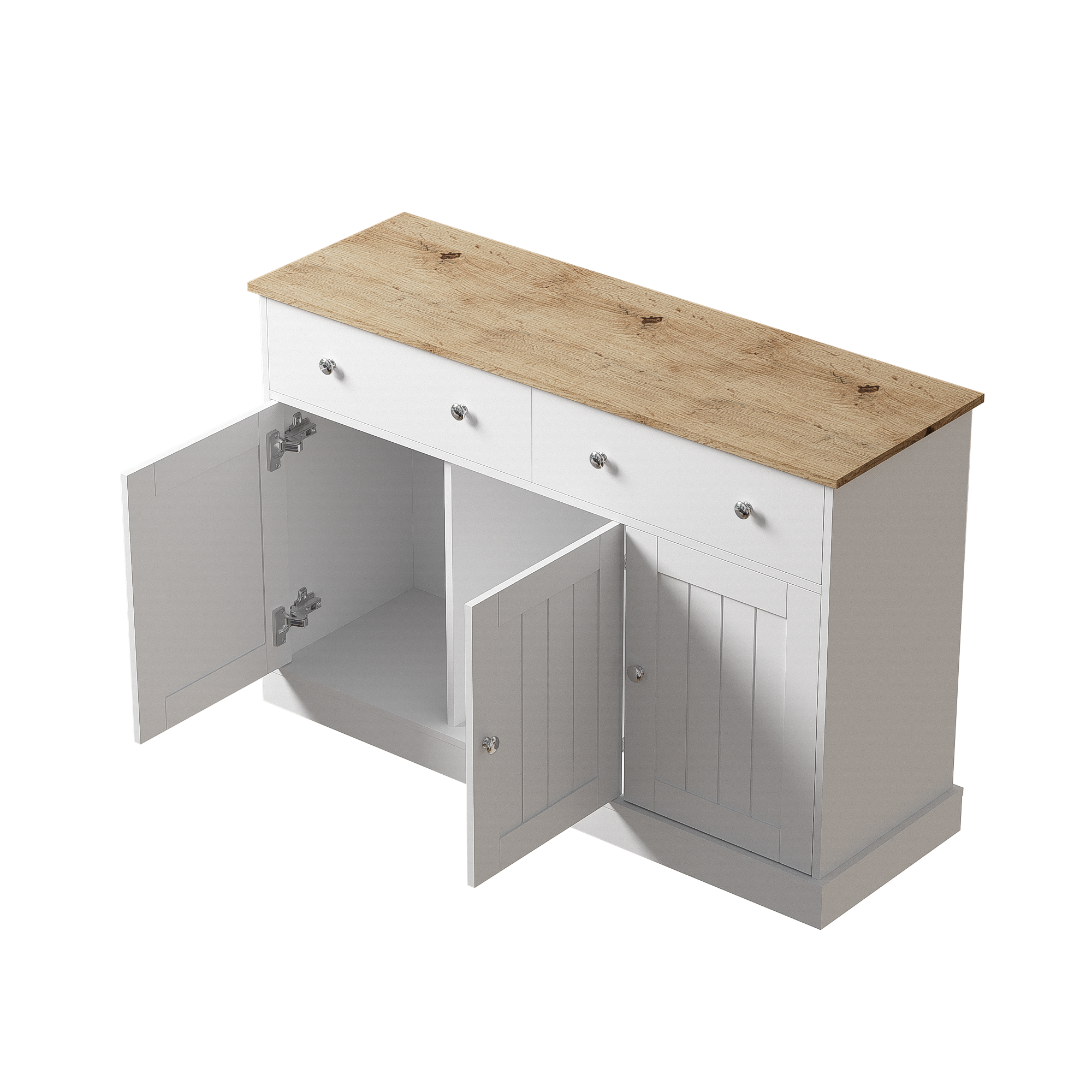 Buffet bas en panneau de particules - 3 portes & 2 tiroirs - Blanc - 5