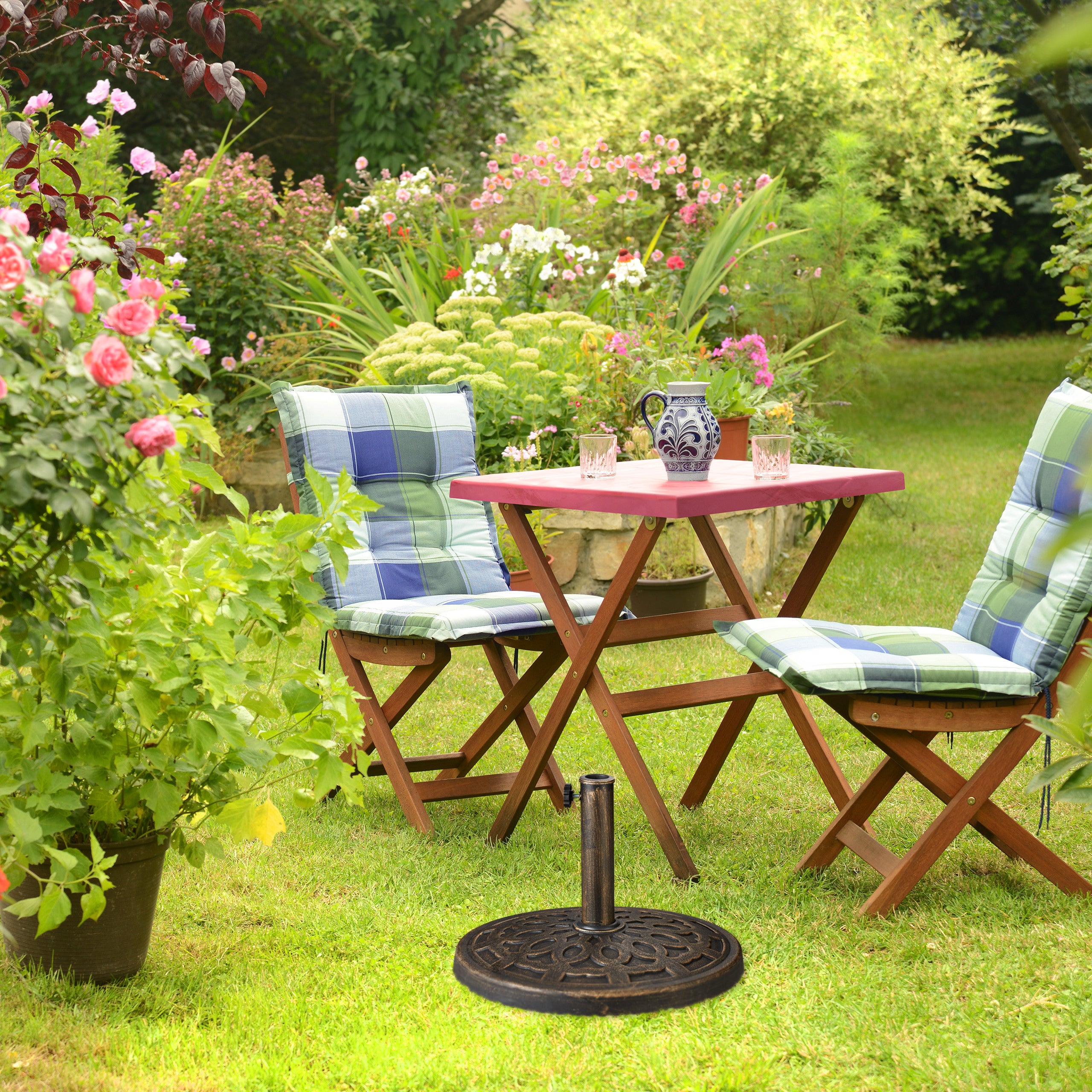 Support à parasol, pour des barres de 38-50 mm résistant aux intempéries, Ø49,5cm, jardin, aspect fonte, brun, Relaxdays - 5