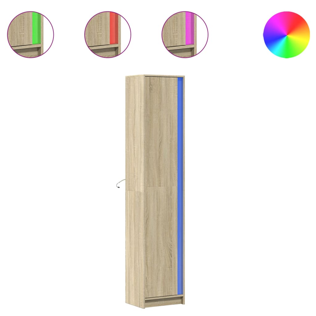 VidaXL – Credenza Alta Con Illuminazione A LED RGB – Rovere Sonoma – 41,5x32,5x200 Cm – 2 Ante - 3