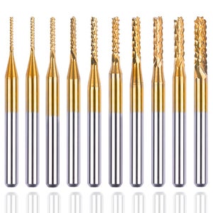10 Fraises CNC En Carbure Revêtues Titane - Diamètre 1.7 Mm, Tige 1/8" | Pour PCB, Métal, Bois, Plastique