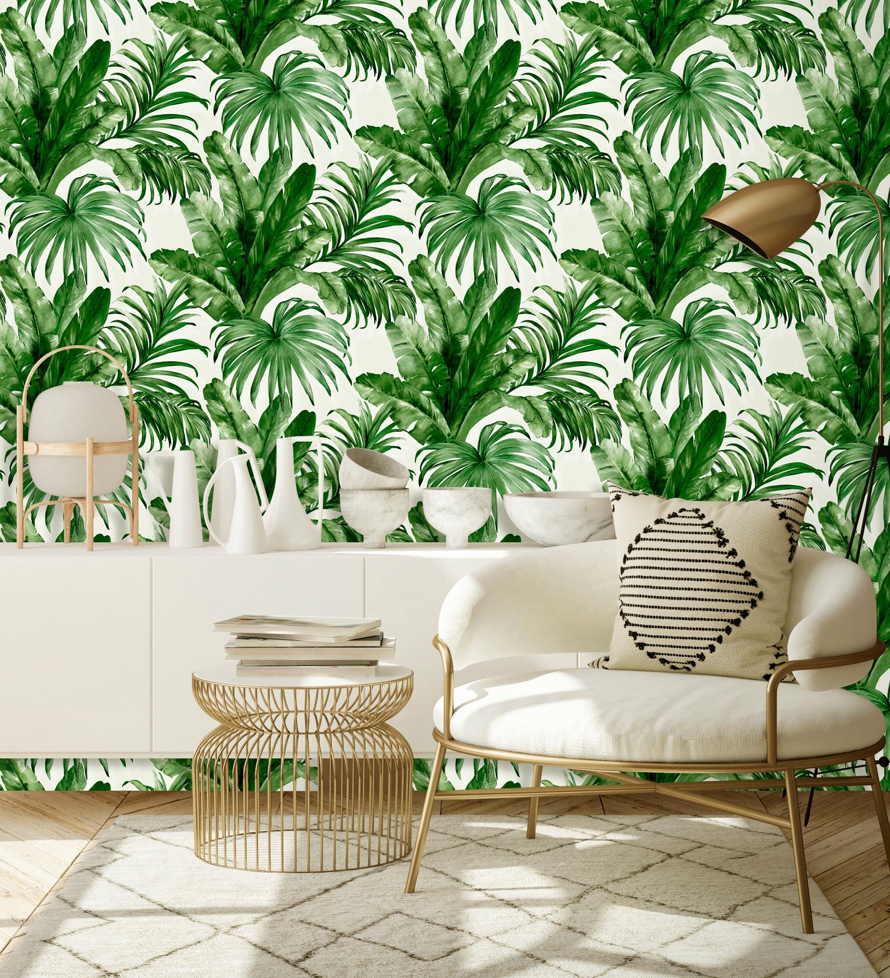 Muestra din a4 de papel pintado vinílico lavable tropical hojas plantas verde textura óleo 3d - habana tropical 676369 de gaulan