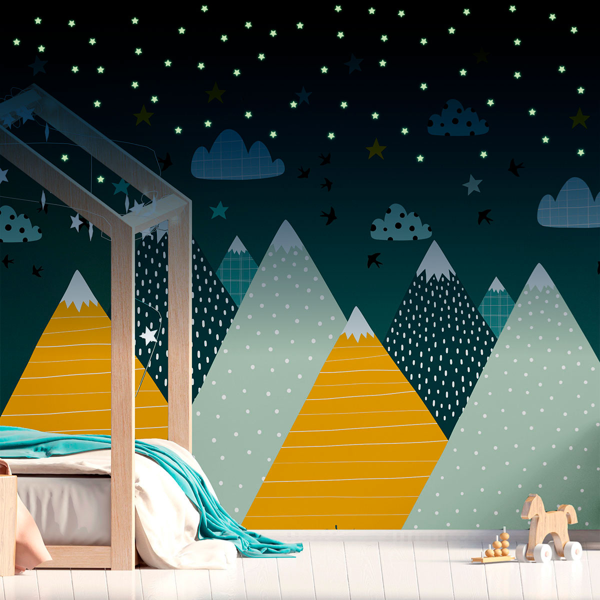 Vinilo montaña ziska + 100 estrellas fosforescentes - adhesivo de pared - revestimiento sticker mural decorativo - 40x60cm
