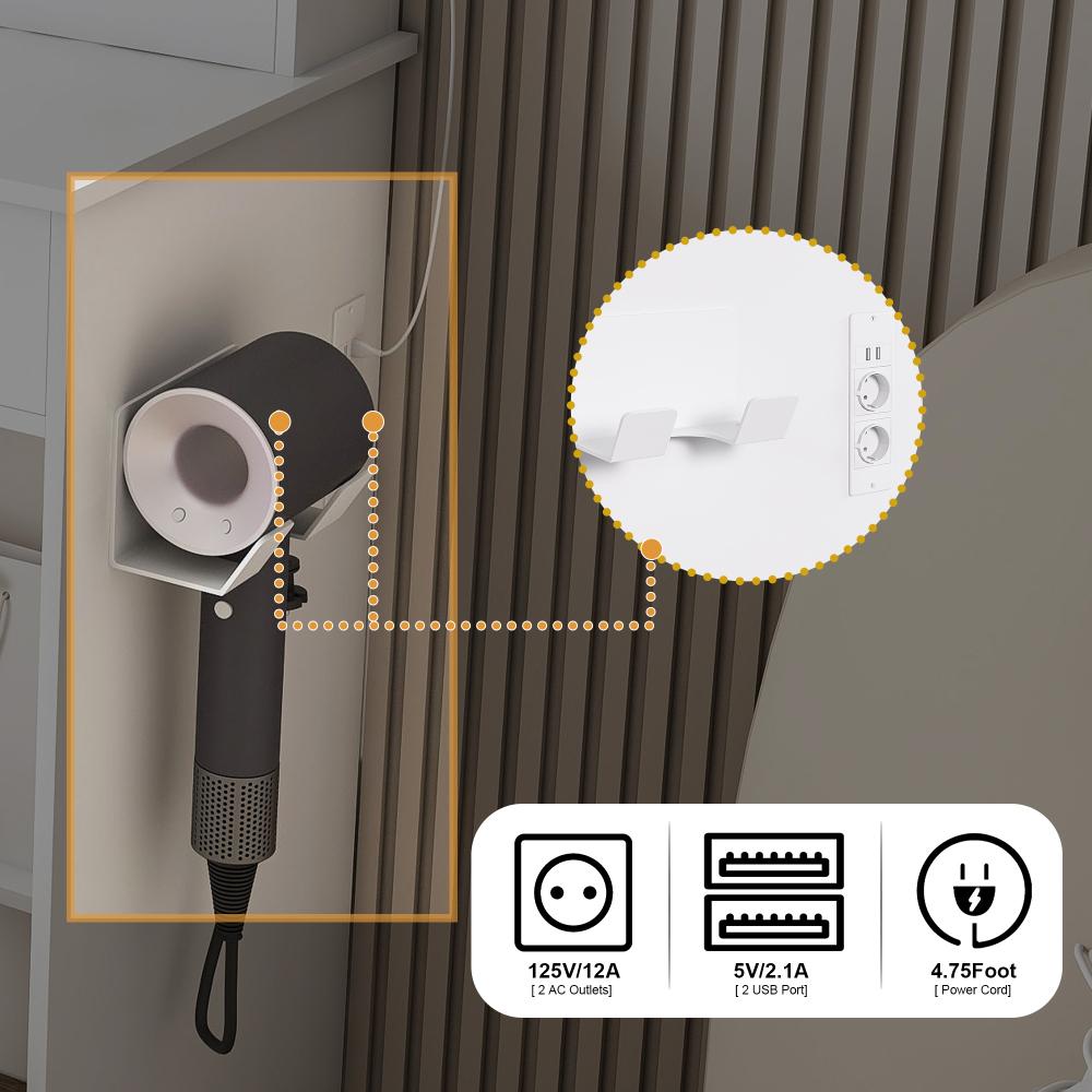 Toeletta con Specchio XXL 75x48 cm, 4 Cassetti, LED Dimmerabile 3 Colori, Sgabello e Supporto Phon - 8