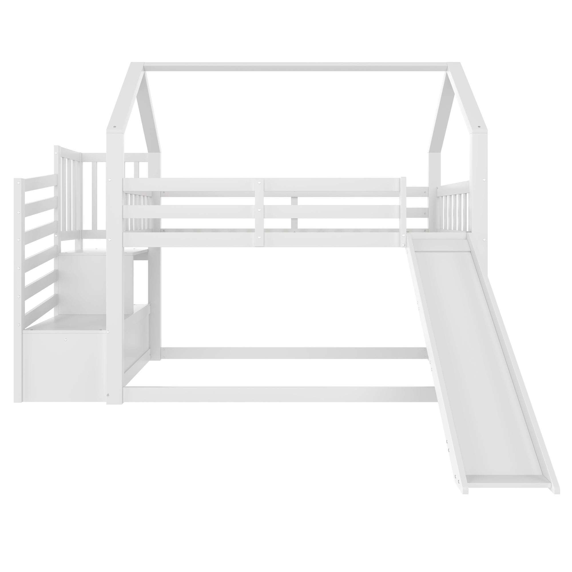 Lit superposé avec escalier de rangement et toboggan, lit d'enfant avec barrières, 90x200cm, blanc - 5