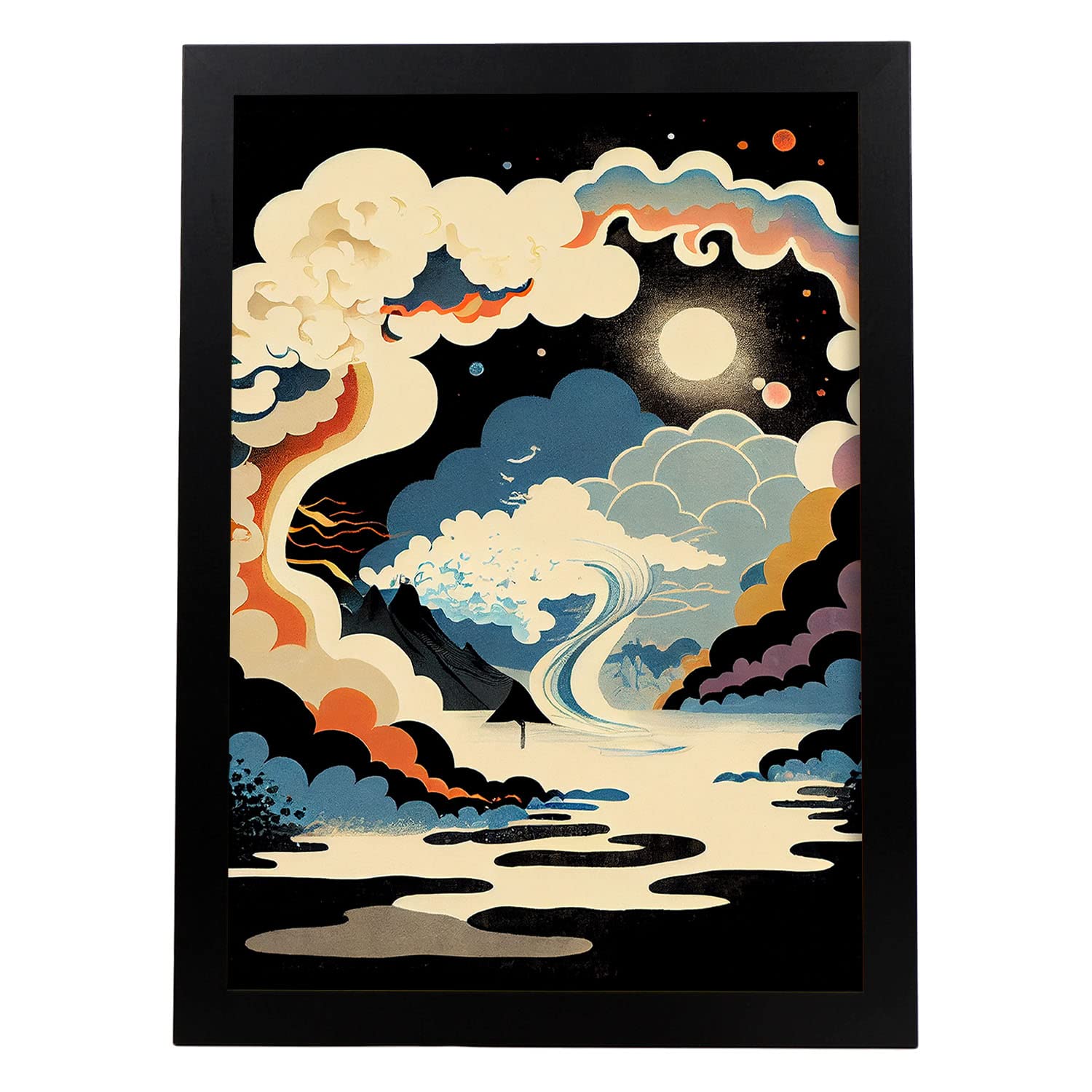Nacnic poster celestial en el estilo de arte japonés ukiyo paisajes abstractos y surrealistas en ilustraciones de arte oriental a3 marco negro