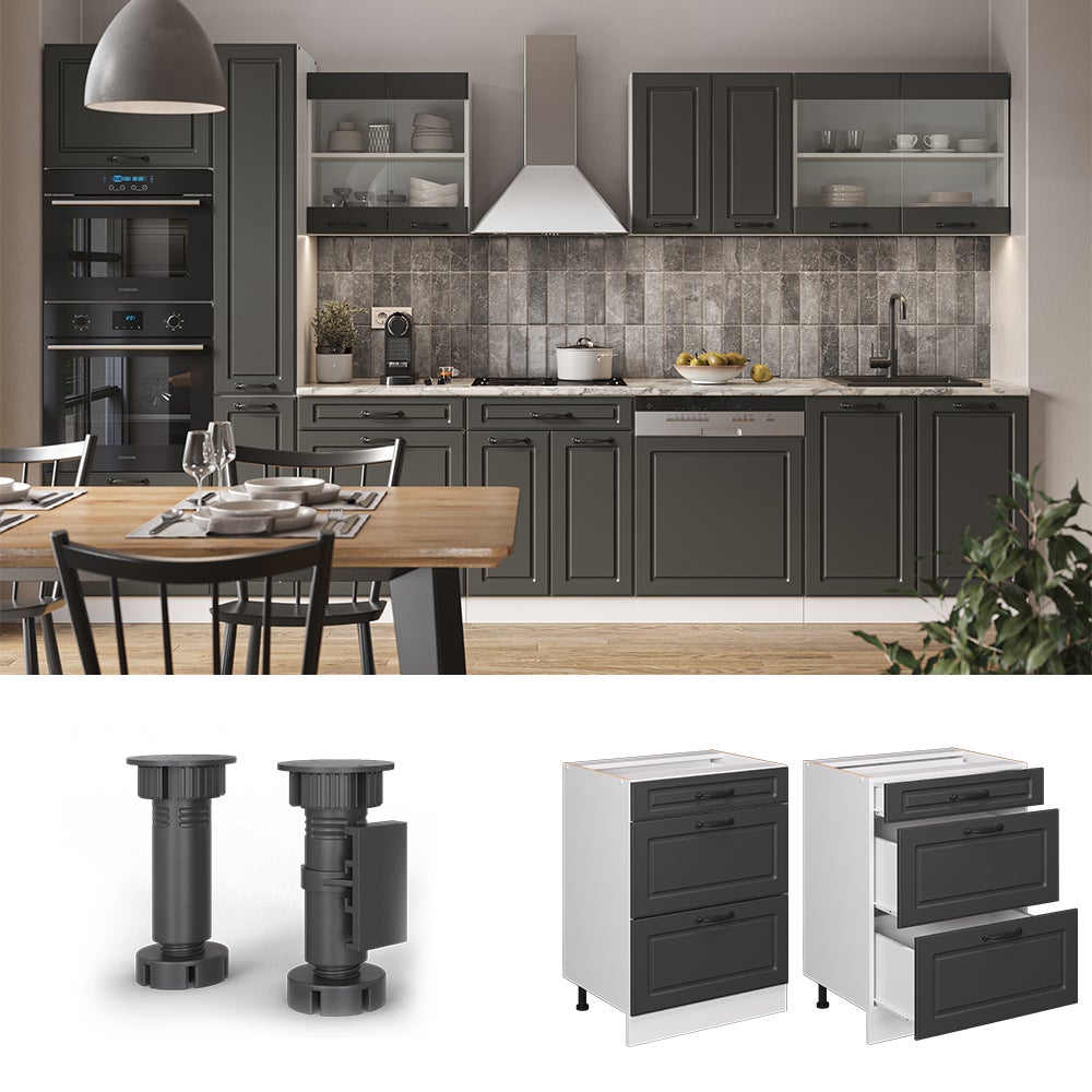 Meuble De Cuisine VICCO R-Line élément Haut Et Bas - Anthracite Ultra-brillant Moderne