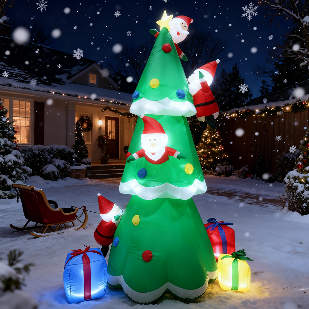 Decorazione natalizia gonfiabile da 240 cm per esterni e interni, decorazione gonfiabile per albero di Natale con Babbo Natale rampicante e luci a LED - 3