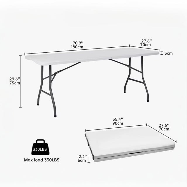 Mikomika Mesa Plegable Solid 180cm, portátil, Uso público Interior/Exterior Tablero Resina HDPE 3,5cm, Capacidad 6/8 Personas y Carga 150 kg. Multiuso