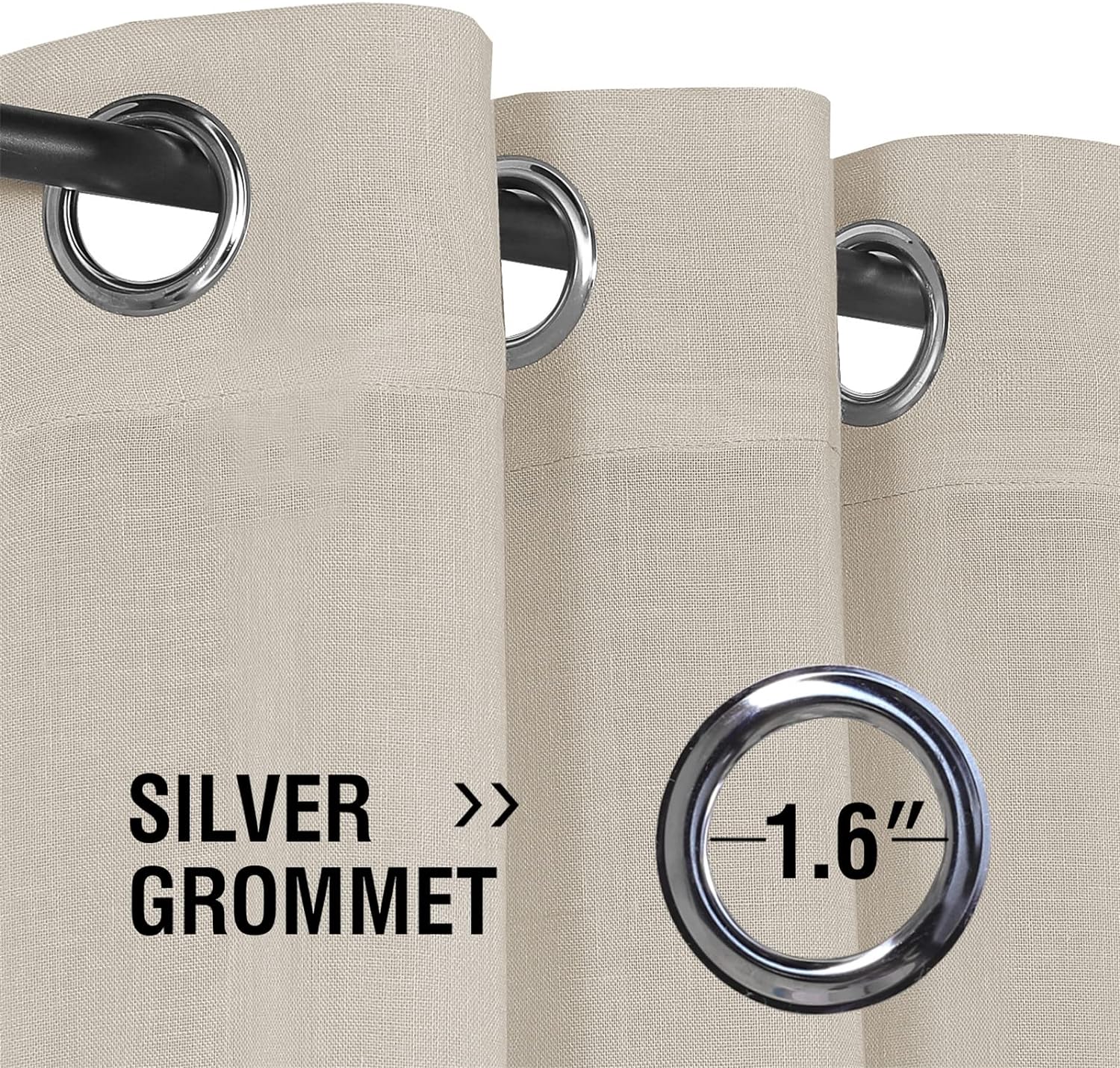 Rideaux en lin avec œillets, 2 pièces Rideaux en tulle, Rideaux à œillets, Rideau de fenêtre de salon Rideau, 132 x 160 cm (couleur lin) - 4