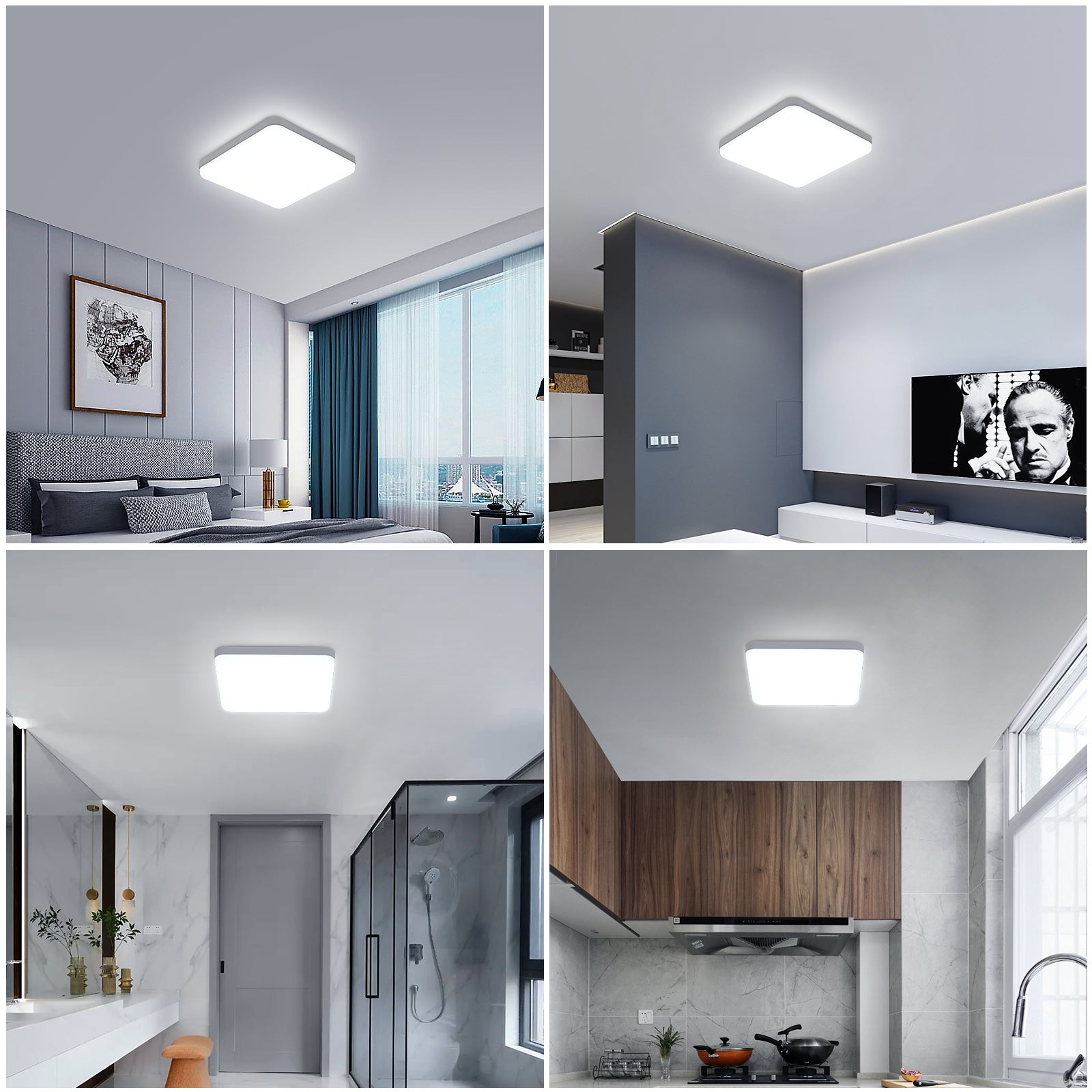GOECO Plafón LED Cuadrado Blanco 32W 2800 Lúmenes, IP44, Luz Blanca 6500K, Lámpara De Techo Para Baño Pasillo Cocina Dormitorio Entrada - 9