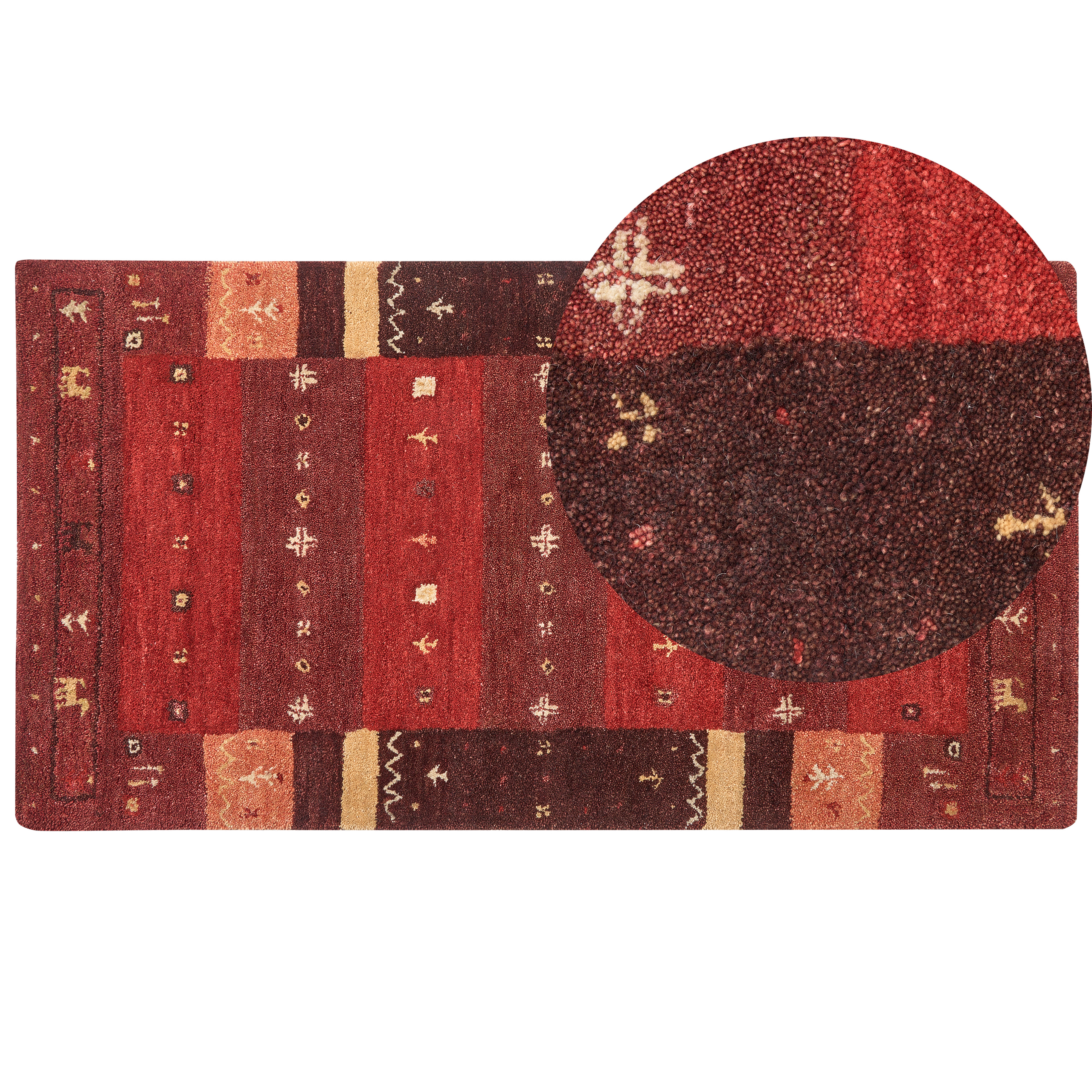 Beliani alfombra gabbeh de lana rojo oscuro/naranja/amarillo 80 x 150 cm sinanli