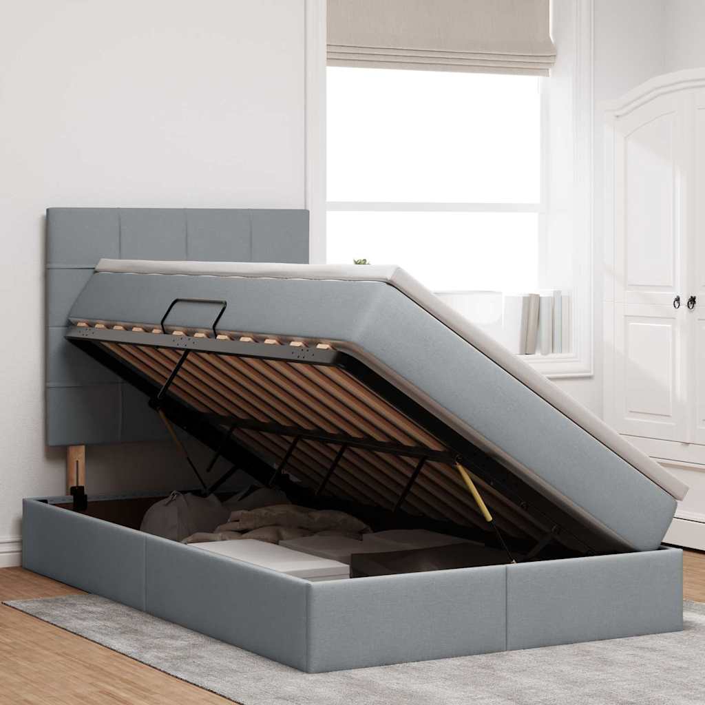 Lit avec rangement et matelas gris clair 120 x 200 cm tissu - 4