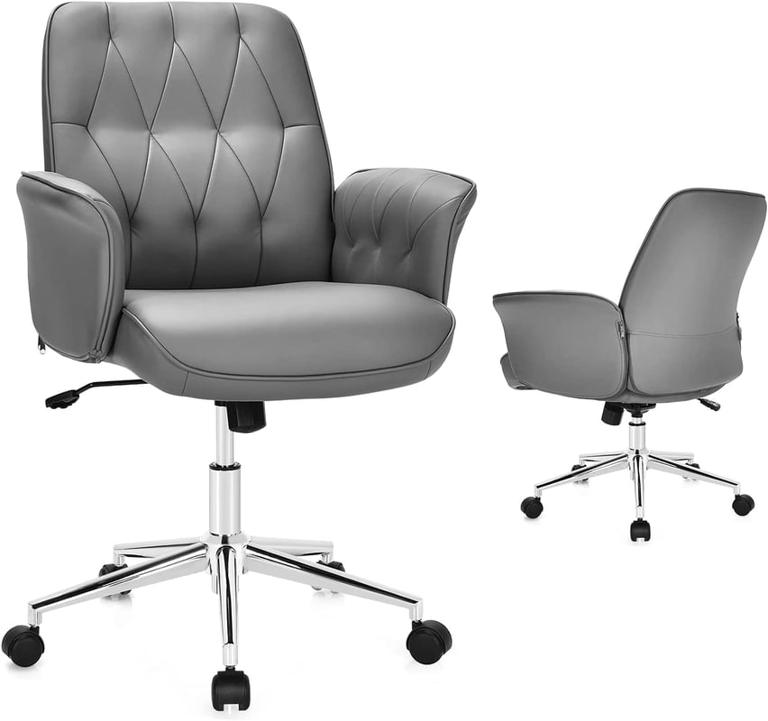 Krzesło biurowe, sztuczna skóra, szare, 66 cm x 66 cm x 93-103 cm (dł. x szer. x wys.)