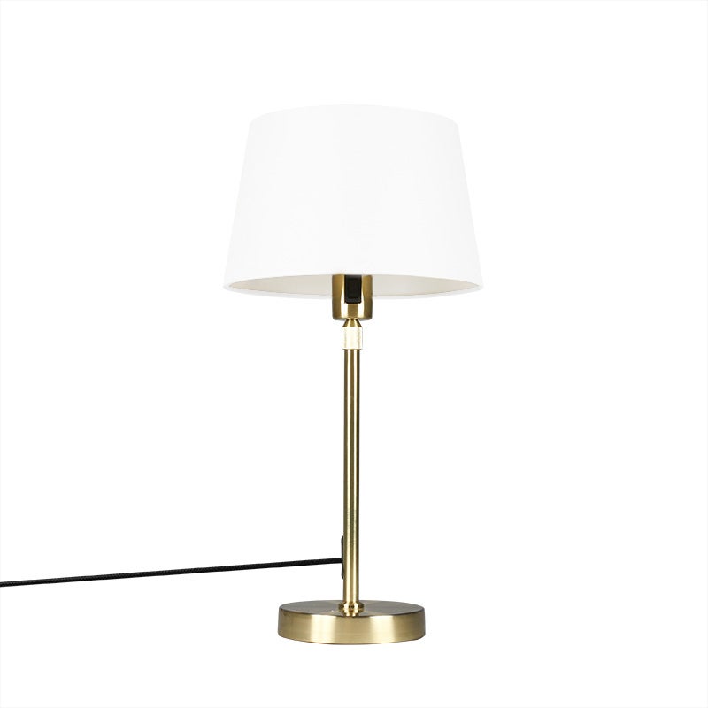 Lampa stołowa złota/mosiężna z białym kloszem 25 cm regulowana - Parte
