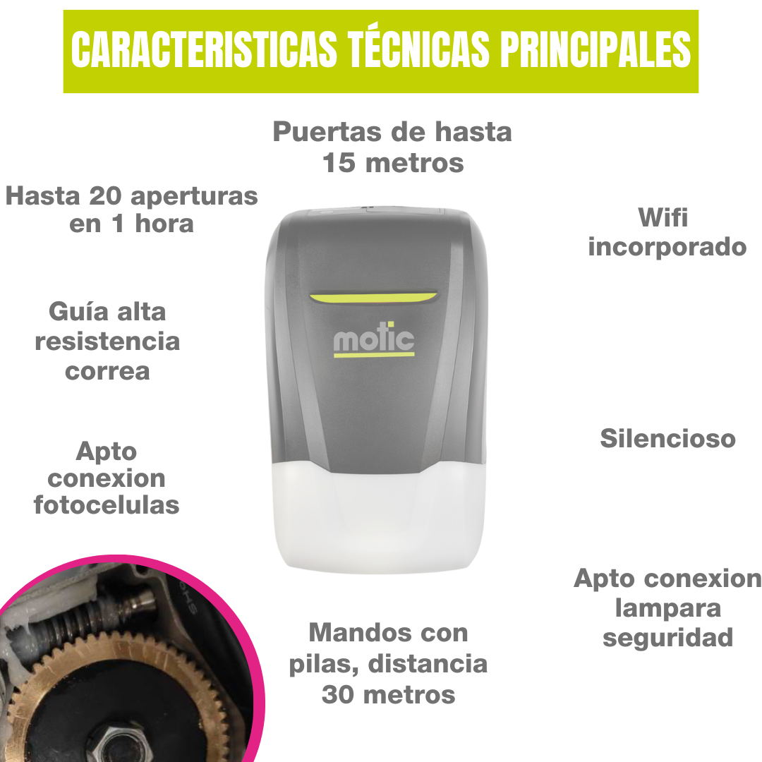 MOTOR PUERTA SECCIONAL CON WIFI Y MANDOS, NUEVA TECNOLOGIA HASTA 15 m2 DE PUERTA MOOVE SMART CORREA. Motic - 4
