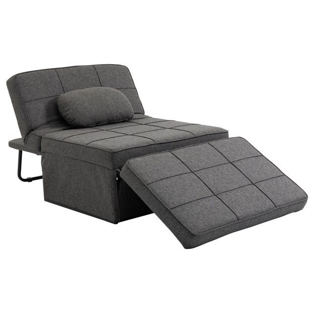 Chauffeuse 1 place - HOMCOM - 4-en-1 fauteuil lit convertible pouf inclinable 5 niveaux - métal lin - 200 kg - gris