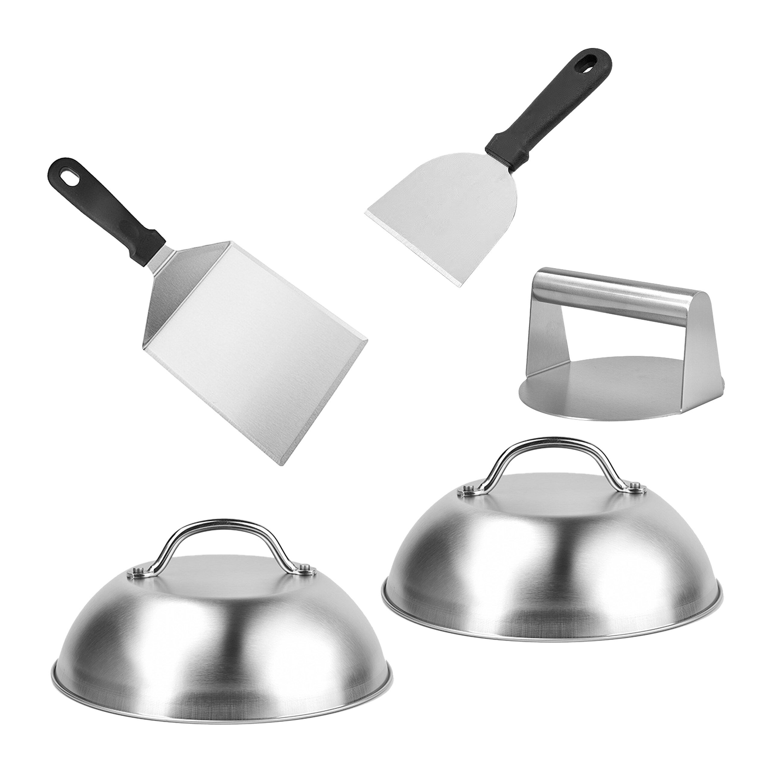 Presse Steak Haché Set Smash Burger Mnam - Presse Hamburger Acier Inoxydable Spatule | Surface Antiadhésive Poignée Bois Spatule Inox