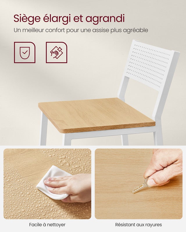 Tabourets de Bar, Lot de 2, Sièges Cuisine, Salle à Manger, Bureau, Style Industriel, Beige Chêne et Blanc - 3