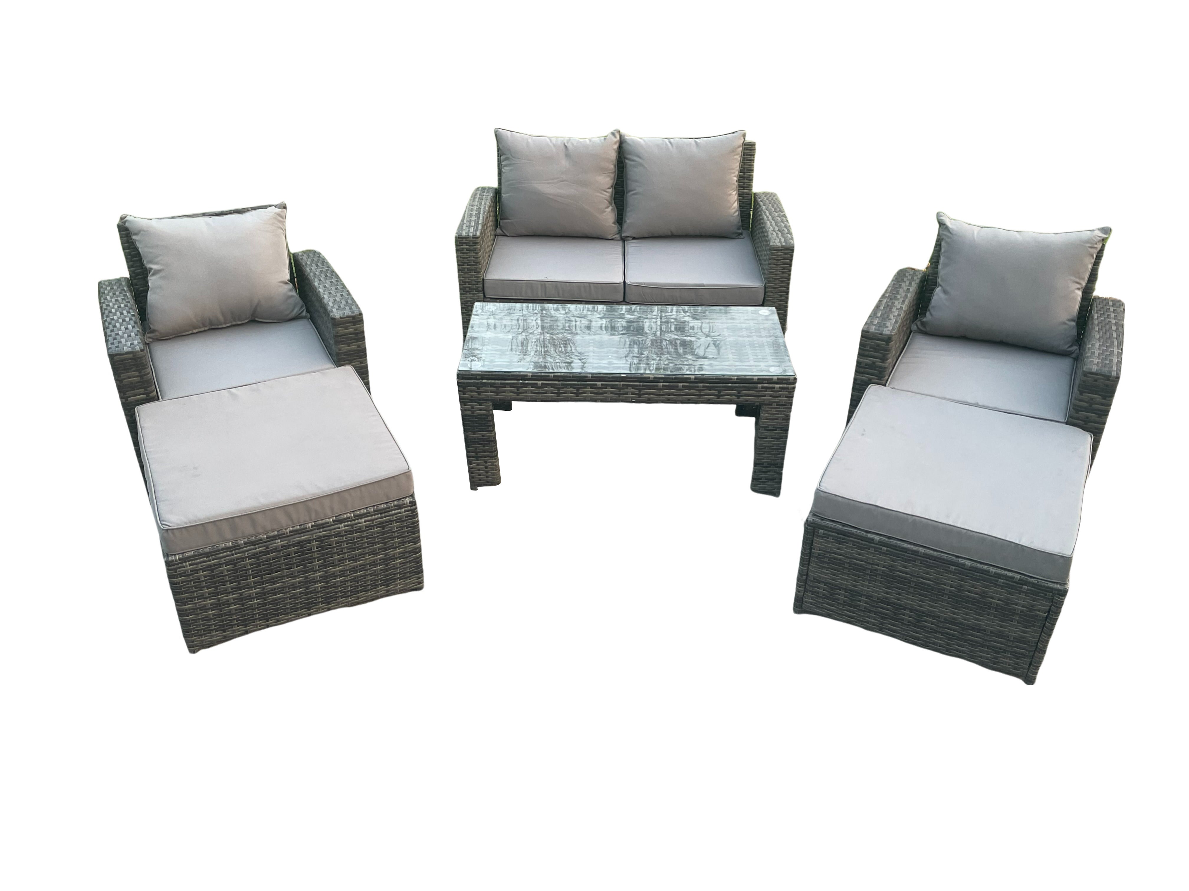 6 Places Dossier haut Ensemble de meubles de jardin en rotins ave Table